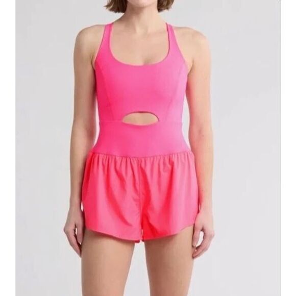 Free People Movement OB1227782 Women's Sz S Hot Pink Righteous Runsie Romper - Picture 6 of 7